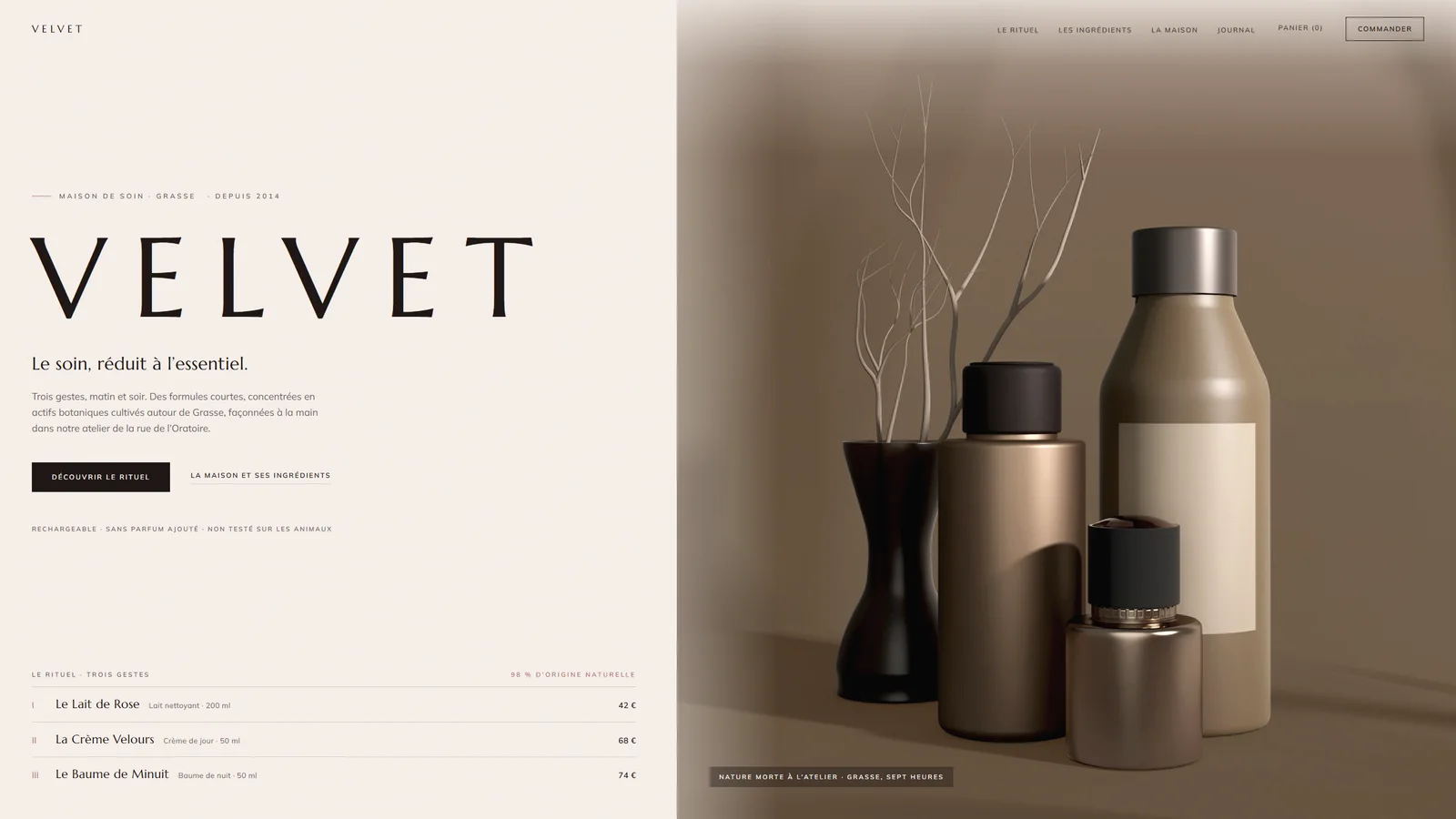 Accueil du site Velvet en desktop