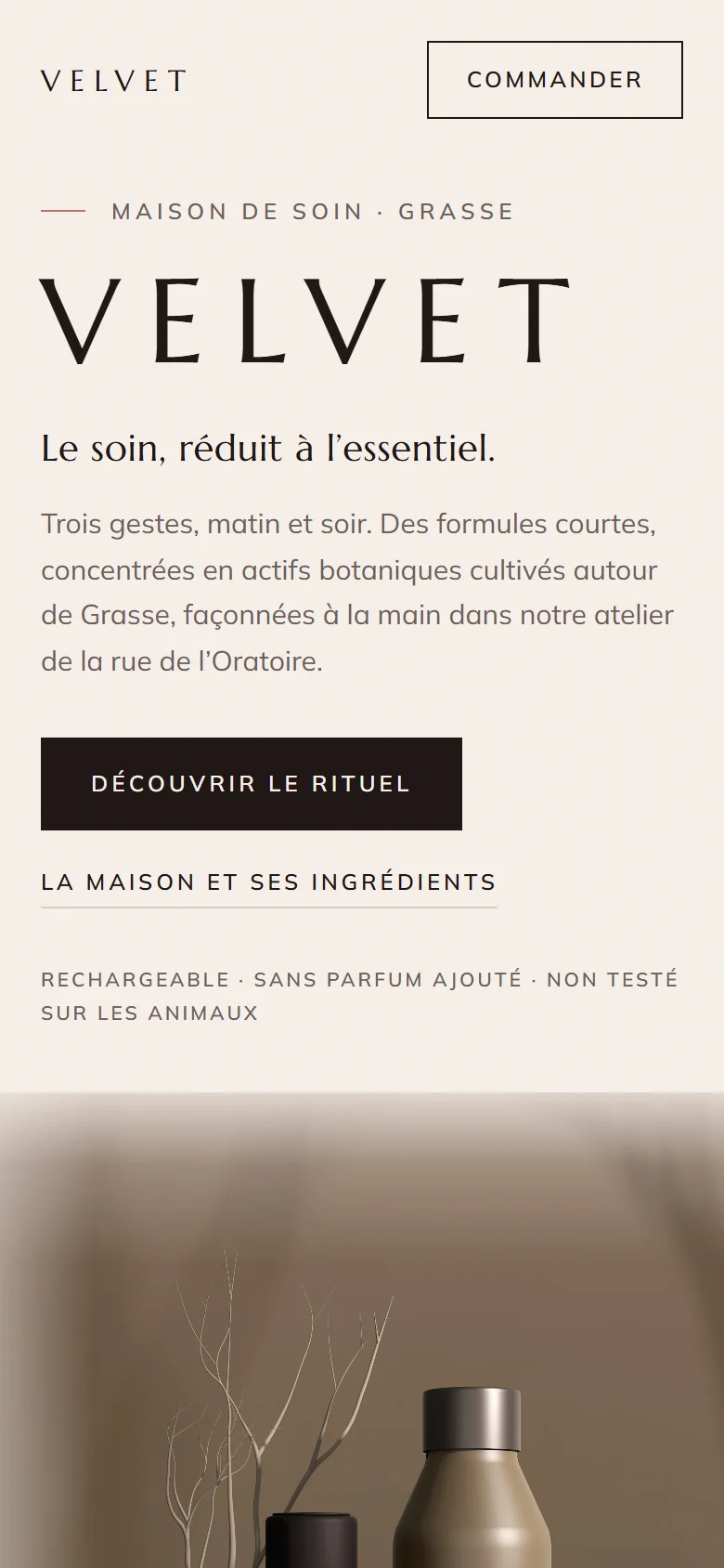 Version mobile du site Velvet